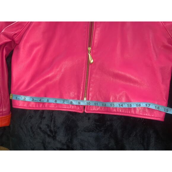 VINTAGE 80's UNWORN VAKKO PINK/ORANGE GLOVE LEATHER JACKET MOD S - Picture 11 of 11